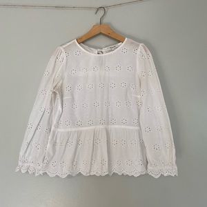 Madewell Eyelet Peplum Puff Sleeve Blouse